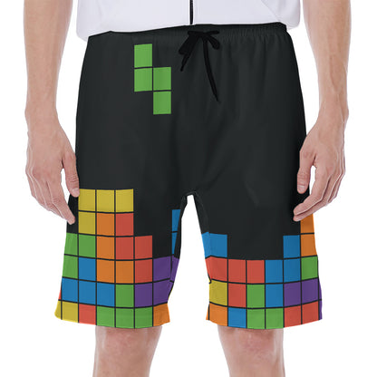 Colorful Brick Puzzle Video Game Print Men's Beach Shorts