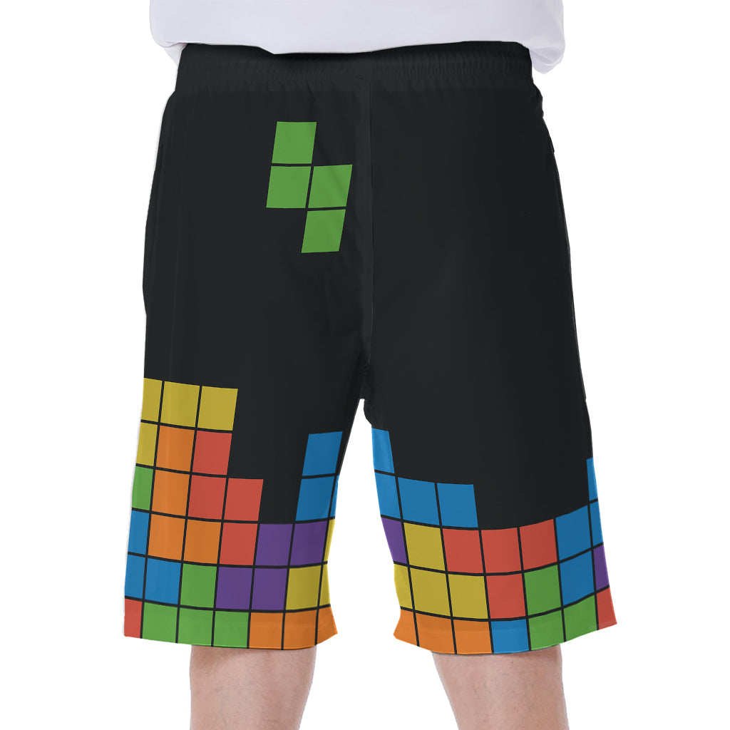 Colorful Brick Puzzle Video Game Print Men's Beach Shorts