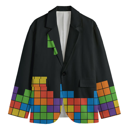 Colorful Brick Puzzle Video Game Print Men's Blazer