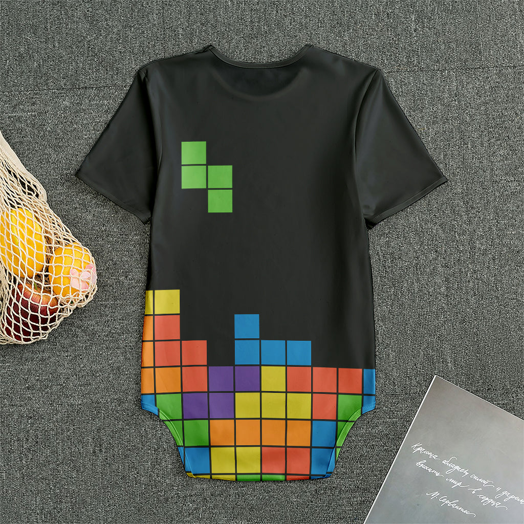 Colorful Brick Puzzle Video Game Print Men's Bodysuit