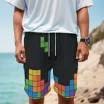 Colorful Brick Puzzle Video Game Print Men's Cargo Shorts