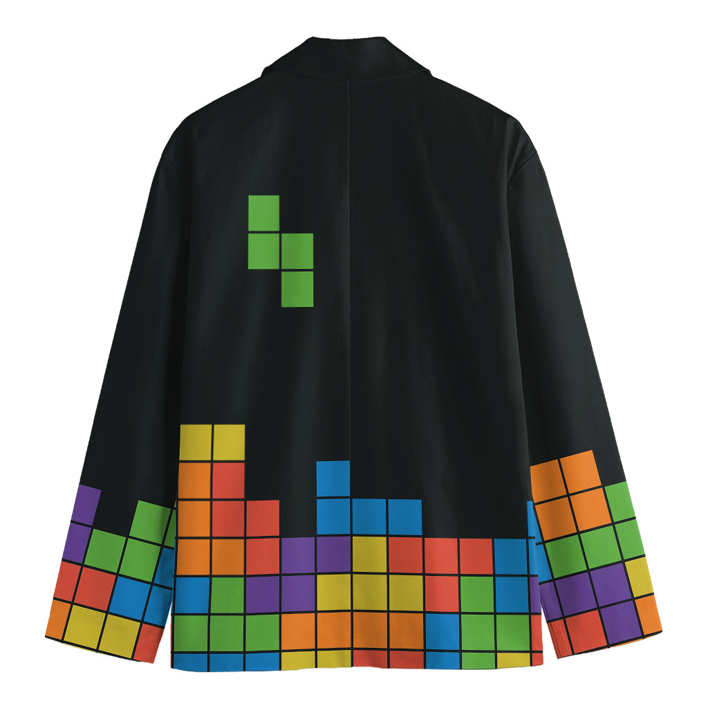 Colorful Brick Puzzle Video Game Print Men's Cotton Blazer