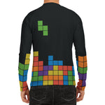 Colorful Brick Puzzle Video Game Print Men's Long Sleeve Rash Guard