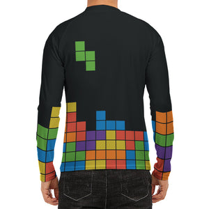 Colorful Brick Puzzle Video Game Print Men's Long Sleeve Rash Guard