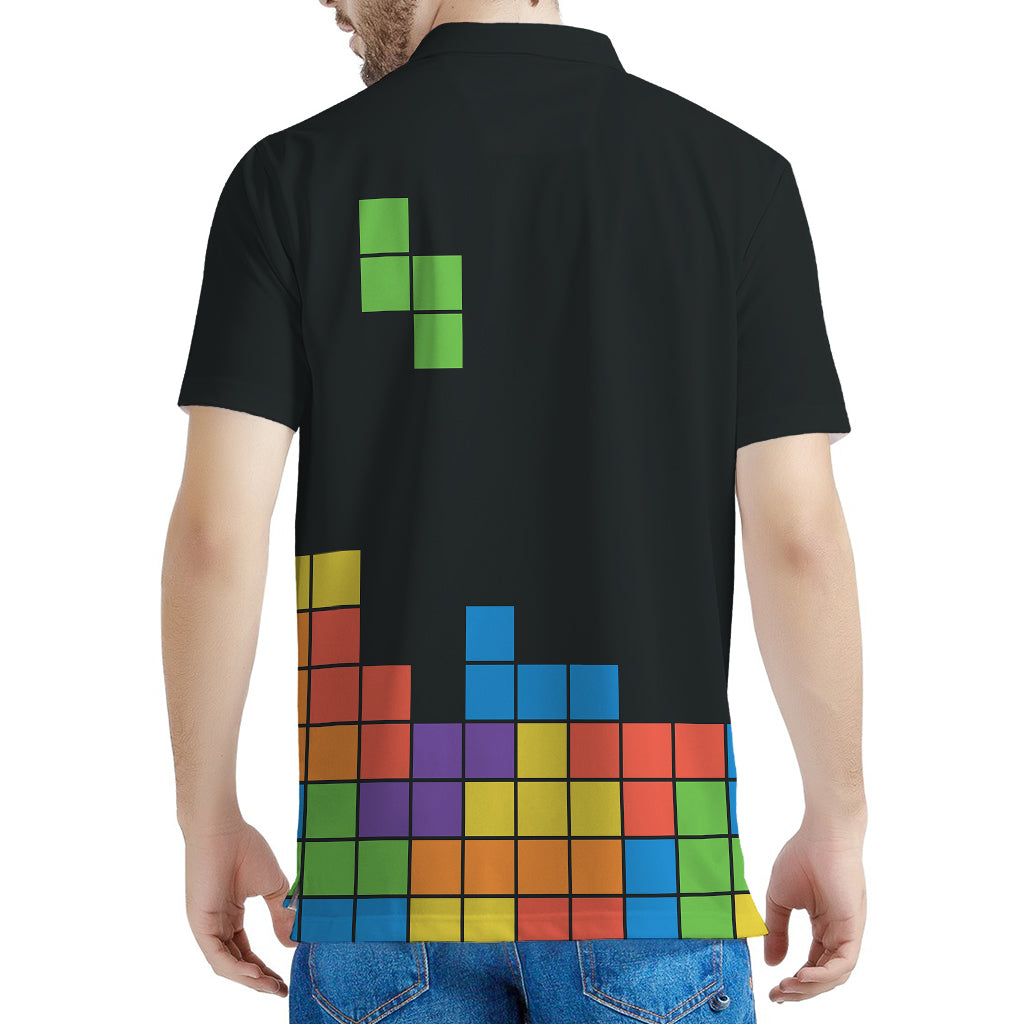 Colorful Brick Puzzle Video Game Print Men's Polo Shirt