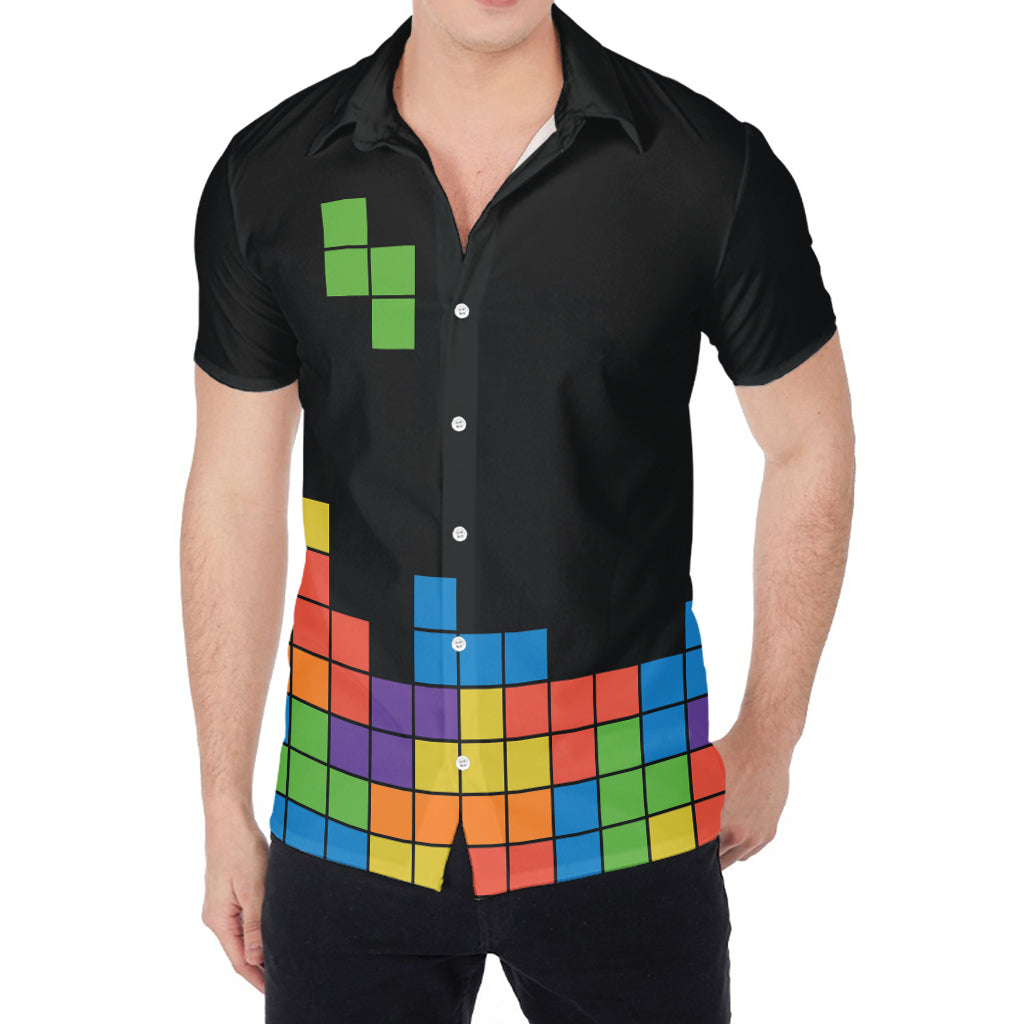 Colorful Brick Puzzle Video Game Print Men's Shirt