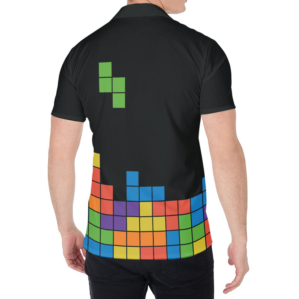 Colorful Brick Puzzle Video Game Print Men's Shirt