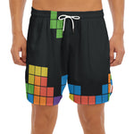 Colorful Brick Puzzle Video Game Print Men's Split Running Shorts