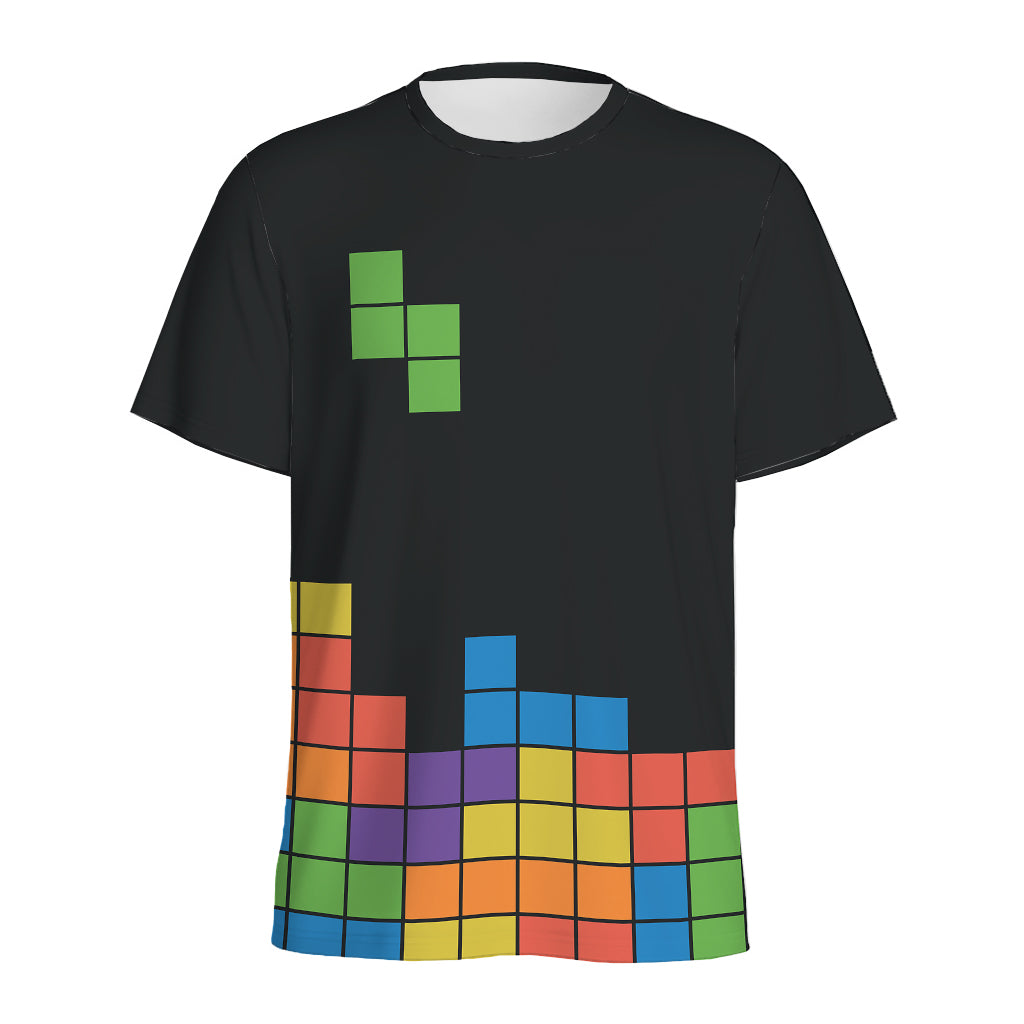 Colorful Brick Puzzle Video Game Print Men's Sports T-Shirt