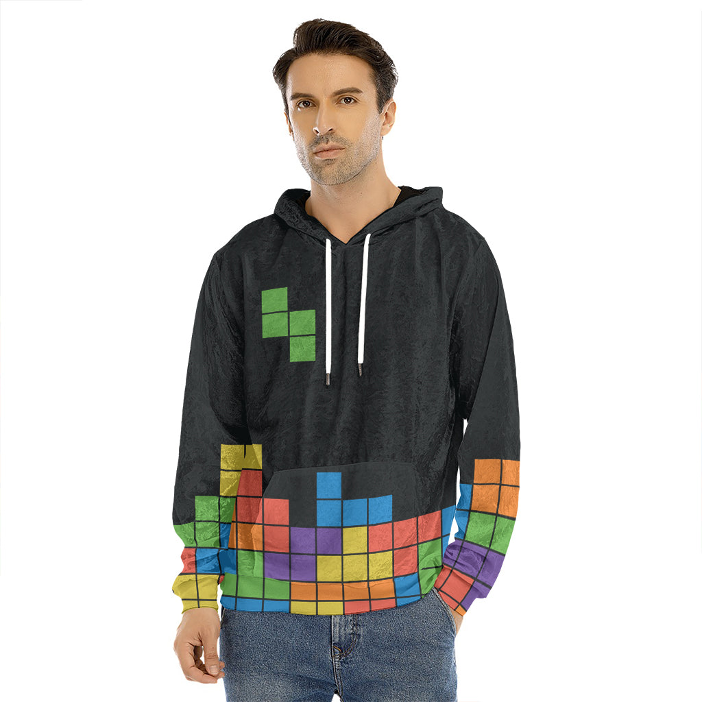 Colorful Brick Puzzle Video Game Print Men's Velvet Pullover Hoodie