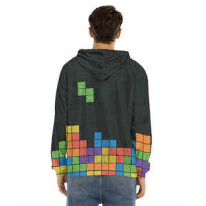 Colorful Brick Puzzle Video Game Print Men's Velvet Pullover Hoodie