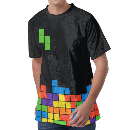 Colorful Brick Puzzle Video Game Print Men's Velvet T-Shirt