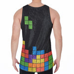 Colorful Brick Puzzle Video Game Print Men's Velvet Tank Top