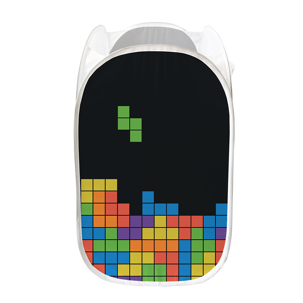 Colorful Brick Puzzle Video Game Print Mesh Laundry Hamper