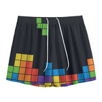 Colorful Brick Puzzle Video Game Print Mesh Shorts