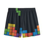 Colorful Brick Puzzle Video Game Print Mesh Shorts