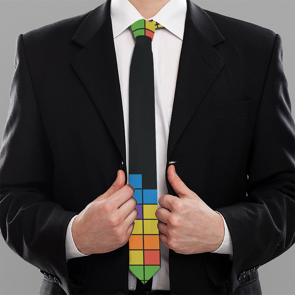 Colorful Brick Puzzle Video Game Print Necktie
