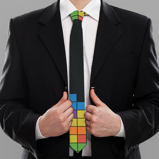 Colorful Brick Puzzle Video Game Print Necktie