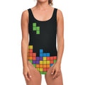 Colorful Brick Puzzle Video Game Print One Piece Swimsuit