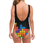 Colorful Brick Puzzle Video Game Print One Piece Swimsuit