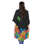 Colorful Brick Puzzle Video Game Print Open Front Beach Cover Up