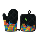Colorful Brick Puzzle Video Game Print Oven Mitt And Pot Holder Set
