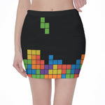 Colorful Brick Puzzle Video Game Print Pencil Mini Skirt