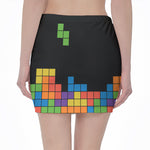 Colorful Brick Puzzle Video Game Print Pencil Mini Skirt