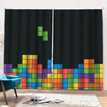 Colorful Brick Puzzle Video Game Print Pencil Pleat Curtains