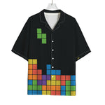 Colorful Brick Puzzle Video Game Print Rayon Hawaiian Shirt