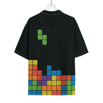 Colorful Brick Puzzle Video Game Print Rayon Hawaiian Shirt