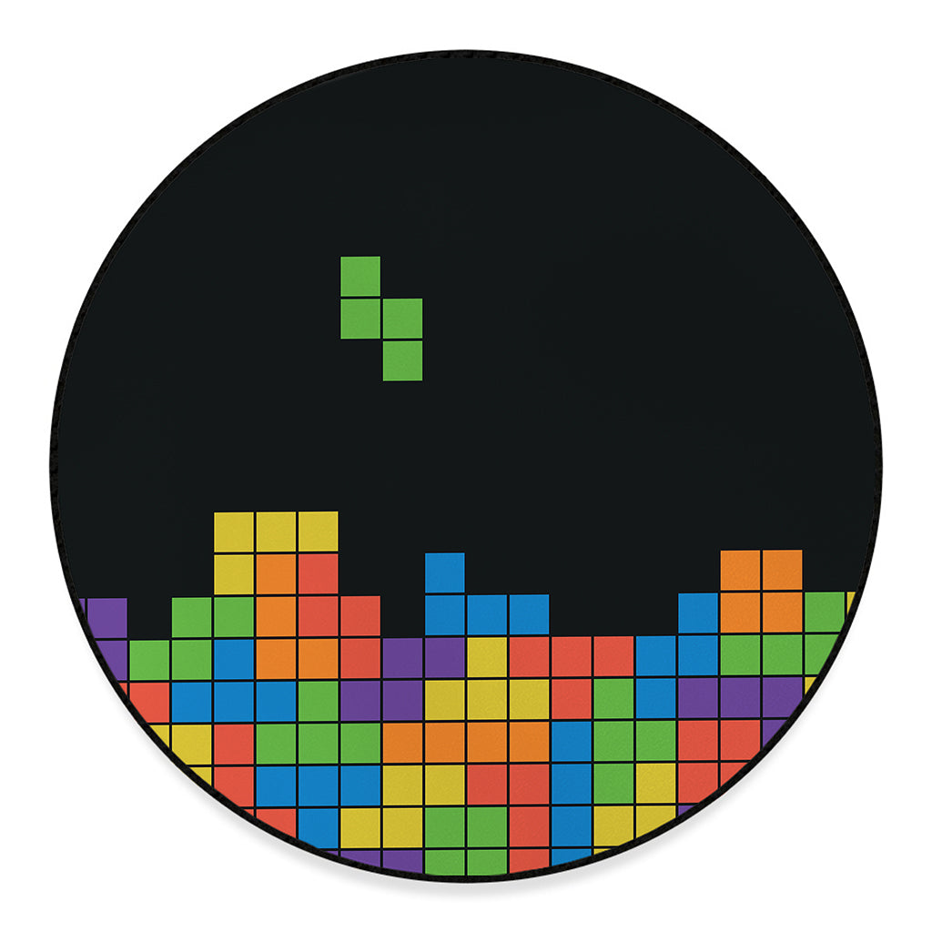 Colorful Brick Puzzle Video Game Print Round Floor Mat