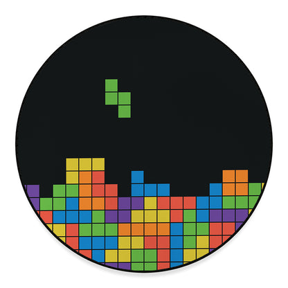 Colorful Brick Puzzle Video Game Print Round Floor Mat