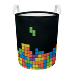 Colorful Brick Puzzle Video Game Print Round Laundry Basket