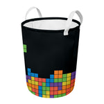 Colorful Brick Puzzle Video Game Print Round Laundry Basket