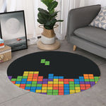 Colorful Brick Puzzle Video Game Print Round Rug