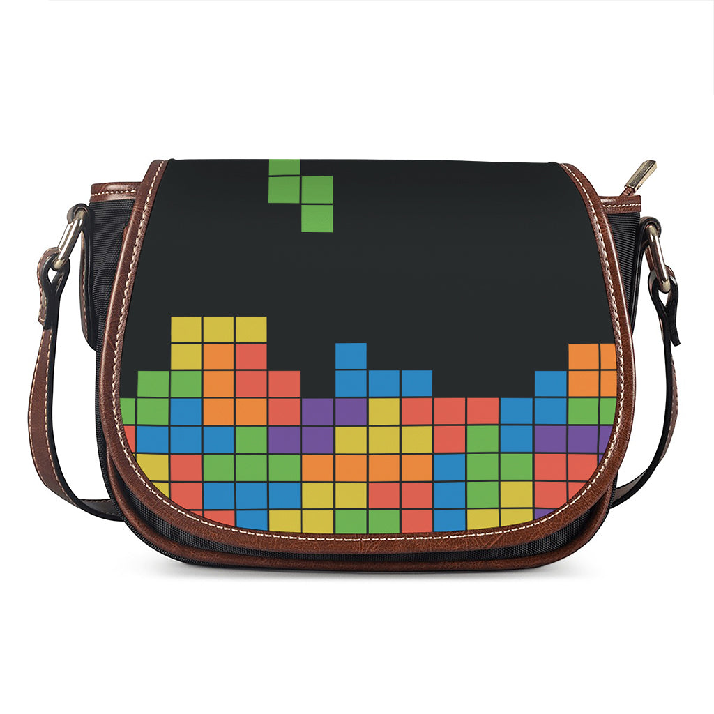 Colorful Brick Puzzle Video Game Print Saddle Bag