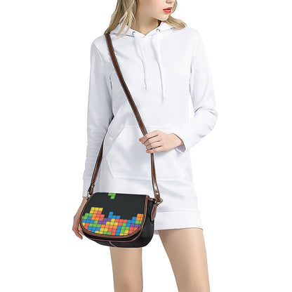 Colorful Brick Puzzle Video Game Print Saddle Bag