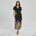 Colorful Brick Puzzle Video Game Print Short Sleeve Maxi Dress