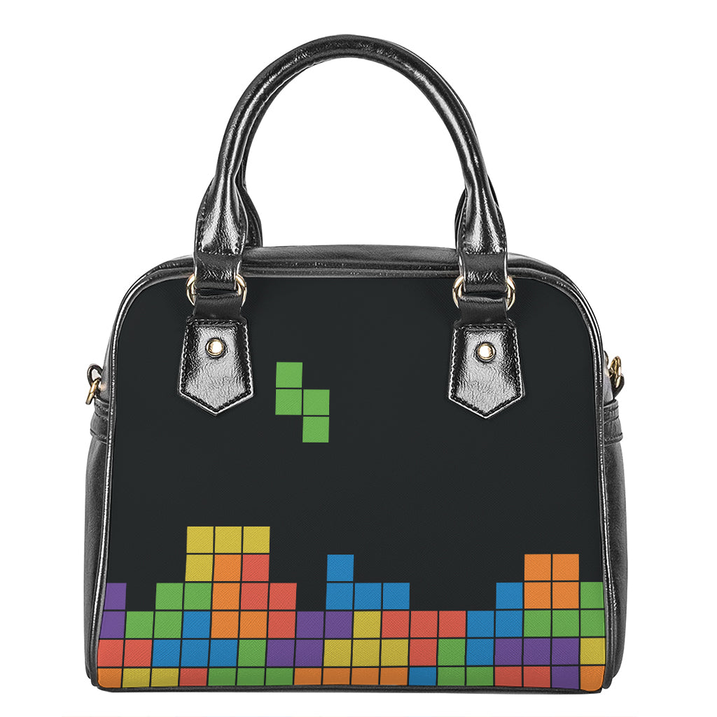 Colorful Brick Puzzle Video Game Print Shoulder Handbag