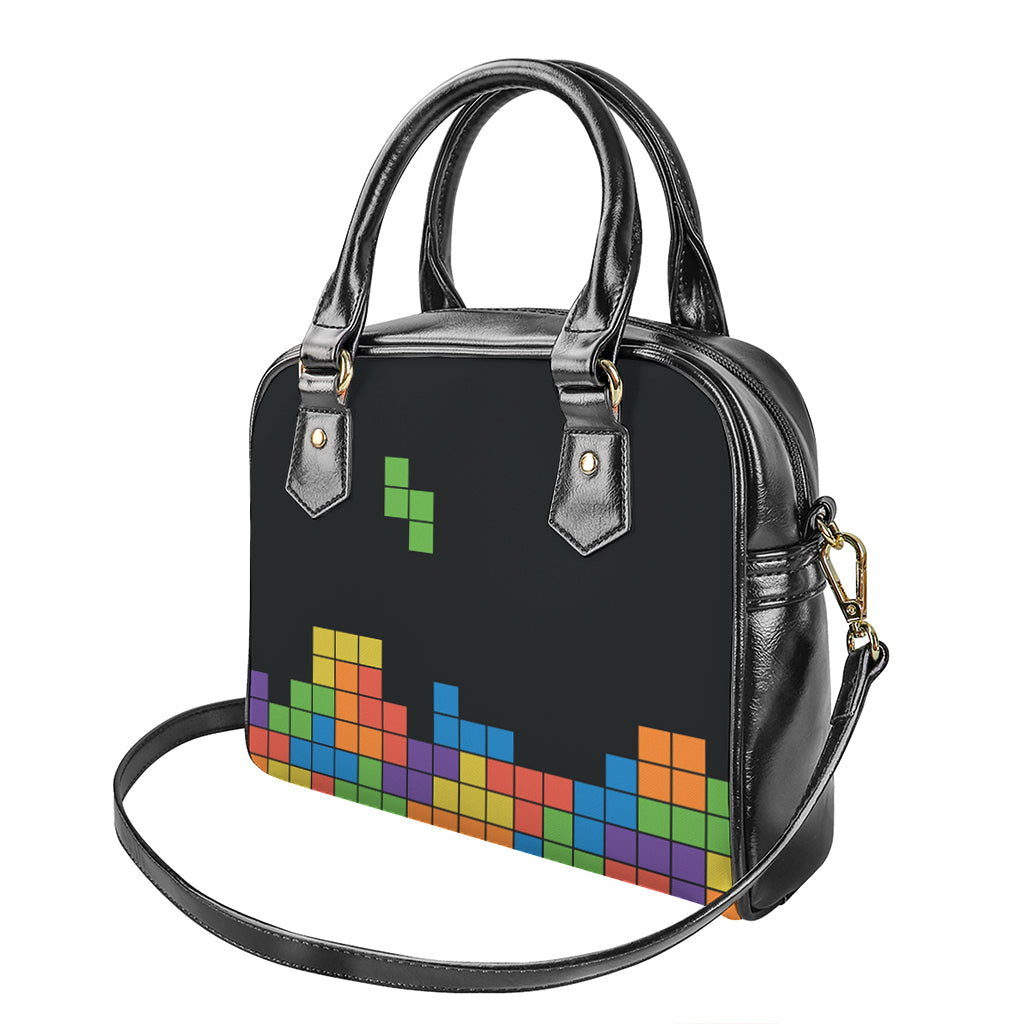 Colorful Brick Puzzle Video Game Print Shoulder Handbag