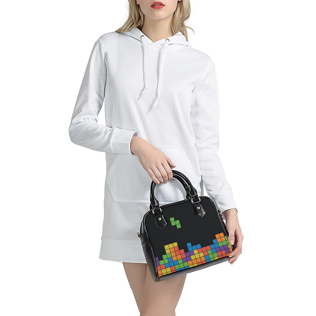 Colorful Brick Puzzle Video Game Print Shoulder Handbag