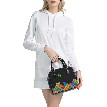 Colorful Brick Puzzle Video Game Print Shoulder Handbag
