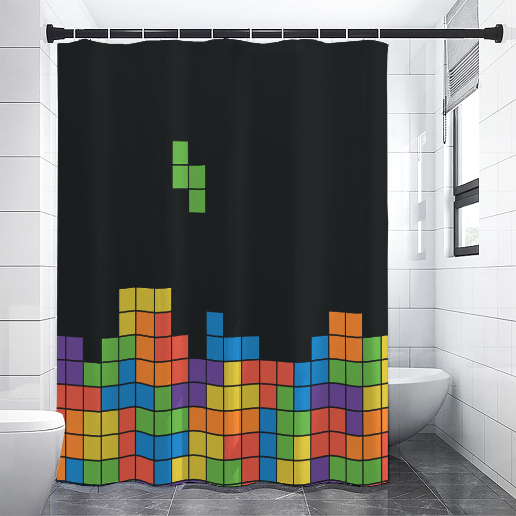 Colorful Brick Puzzle Video Game Print Shower Curtain
