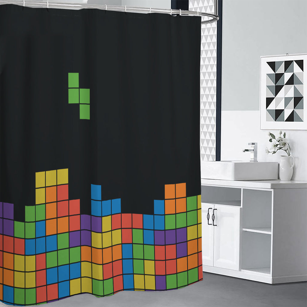 Colorful Brick Puzzle Video Game Print Shower Curtain