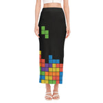 Colorful Brick Puzzle Video Game Print Side Slit Maxi Skirt