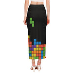 Colorful Brick Puzzle Video Game Print Side Slit Maxi Skirt