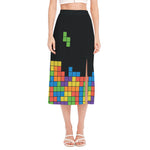 Colorful Brick Puzzle Video Game Print Side Slit Midi Skirt