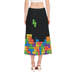 Colorful Brick Puzzle Video Game Print Side Slit Midi Skirt
