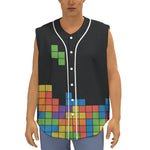 Colorful Brick Puzzle Video Game Print Sleeveless Baseball Jersey